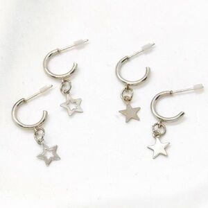 Silver Star Hoops Set